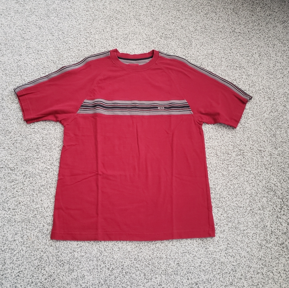 Mens red XG short sleeve T shirt with navy, grey and white stripes … - Picture 2 of 5